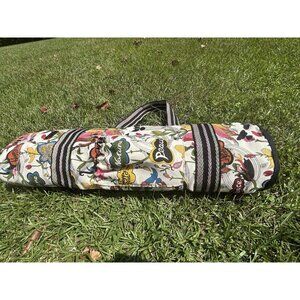 Sakroots Peace Yoga Exercise Mat Tote Duffle Bag Over Shoulder With A Purple Mat